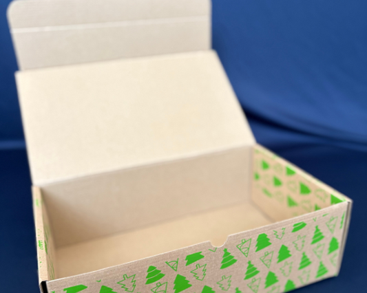 Kraft Shoebox 349x211x111mm (Green Christmas Trees) (Pack of 10)