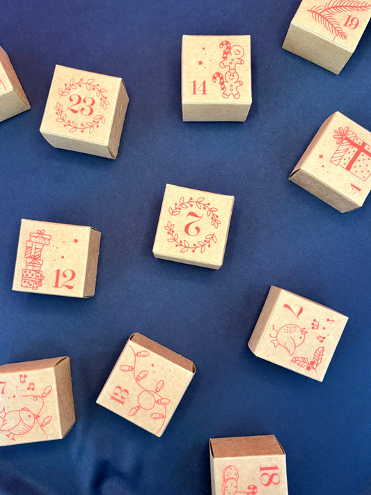 Little Advent Boxes (Red on Kraft)