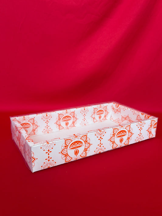Snack Platter Box (White) 316x170x50mm (Orange Diwali) (Pack of 10)