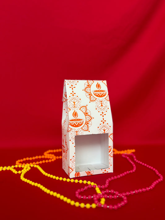 White Coffee Box with Window (Orange Diwali) 190x90x60mm (Pack of 10)