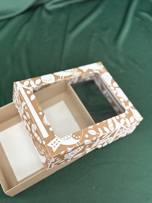 Kraft Biscuit Box with Window (White Festive Forest) (Pack of 10)