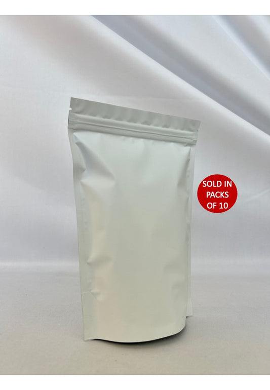 Stand Up Mylar Bag (White) 15x22cm (Pack of 10)