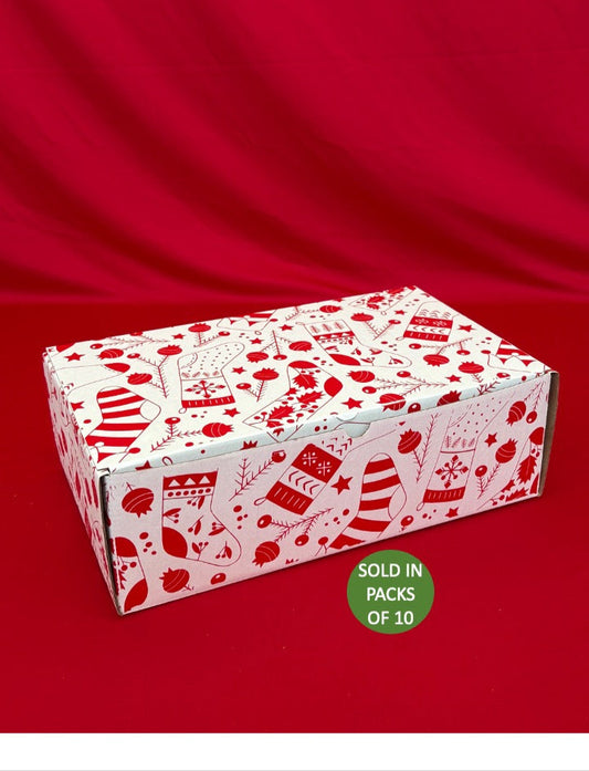 White Shoebox 349x211x111mm (Red Tinsel Toes) (Pack of 10)