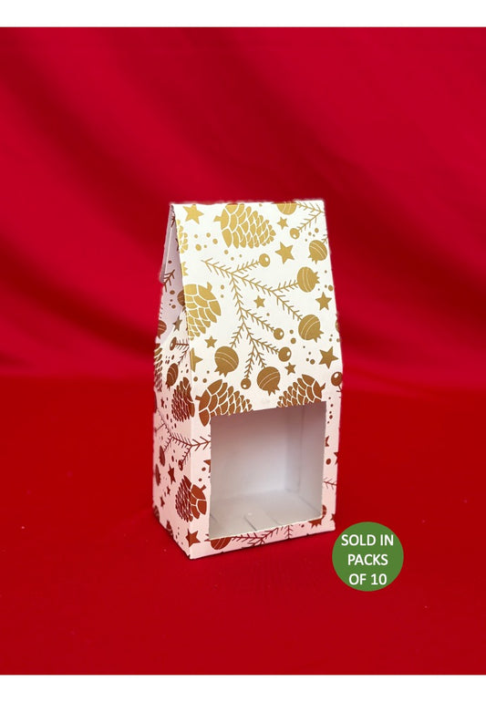 White Coffee Box with Window (Gold Pinecone Party) (Pack of 10)