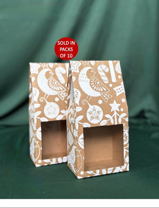 Kraft Coffee Box with Window (White Festive Forest) (Pack of 10)