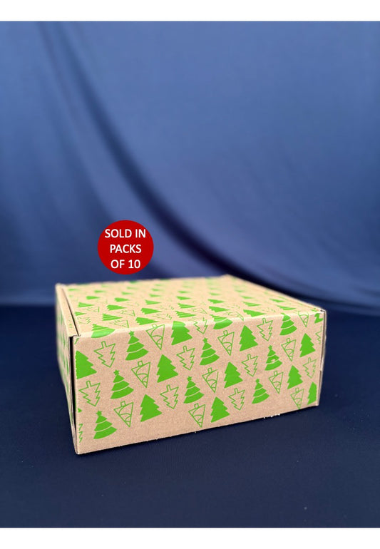 Large Rectangle Shipper Box (252x232x112mm) Green Christmas Trees (Pack of 10)