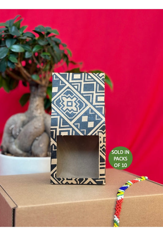 Decorative photo frame with geometric pattern on a red background