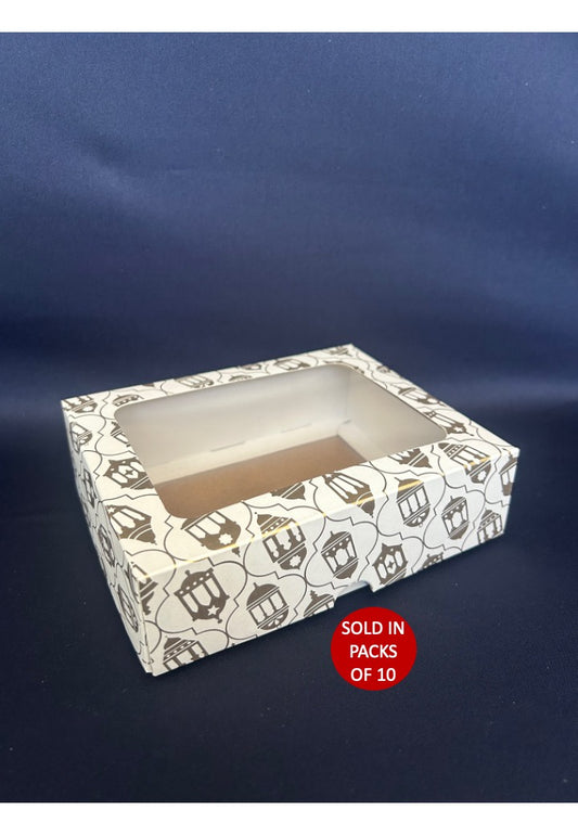 White Biscuit Box with Window (Golden Lanterns)