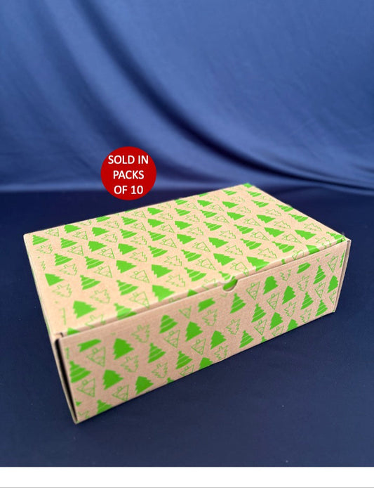 Kraft Shoebox 349x211x111mm (Green Christmas Trees) (Pack of 10)