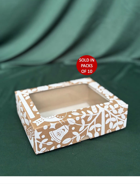 Kraft Biscuit Box with Window (White Festive Forest) (Pack of 10)