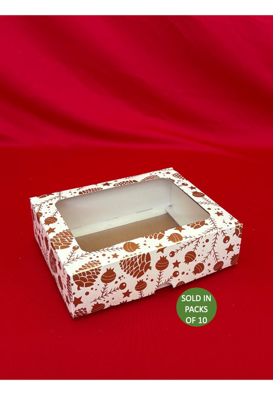 White Biscuit Box with Window (Gold Pinecone Party) (Pack of 10)