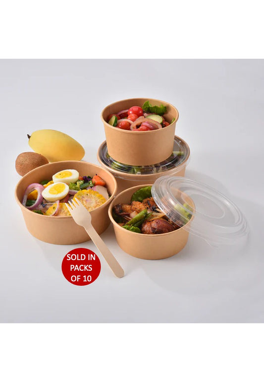 Round Paper Salad Bowl (26oz) with PET Lid (Pack of 10)