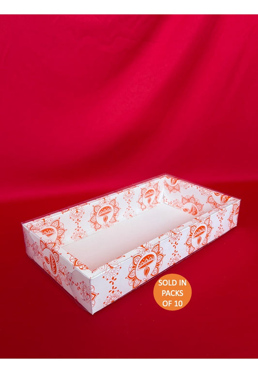 Snack Platter Box (White) 316x170x50mm (Orange Diwali) (Pack of 10)