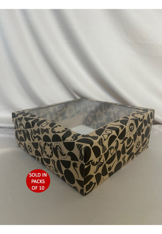 Bento Cake Box (Kraft) 250x250x90mm (Black Dapper Dad) (Pack of 10)