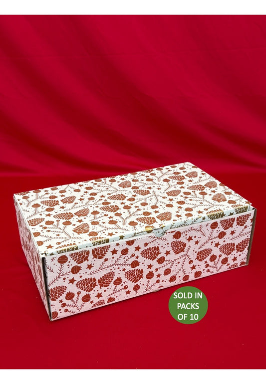White Shoebox 349x211x111mm (Gold Pinecone Party) (Pack of 10)