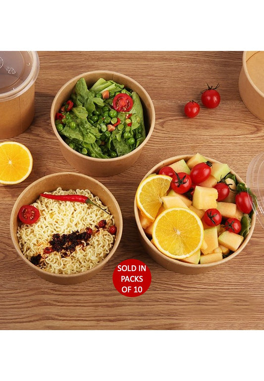 Round Paper Salad Bowl (32oz) with PET Lid (Pack of 10)
