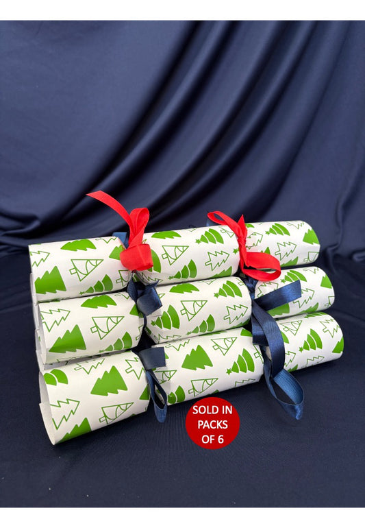 Printed DIY White Crackers (Green Christmas Trees) (Pack of 6)