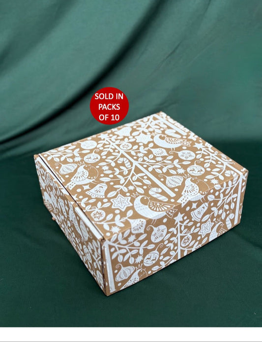 Large Rectangle Shipper Box (252x232x112mm) White Festive Forest (Pack of 10)