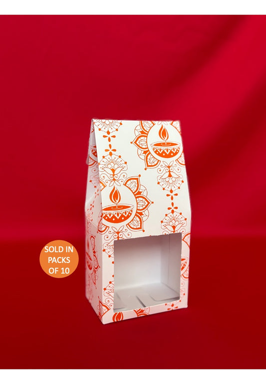 White Coffee Box with Window (Orange Diwali) 190x90x60mm (Pack of 10)