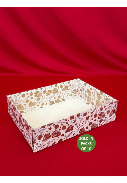 White Hamper Box (300x220x80mm) Gold Pinecone Party (Pack of 10)