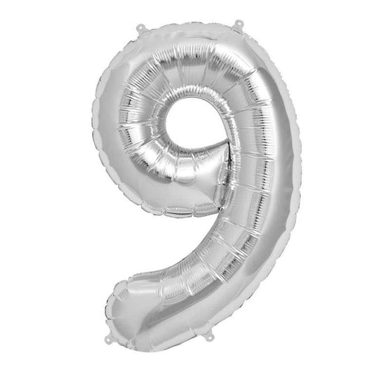 9 Number Balloon (Silver) (86cm)