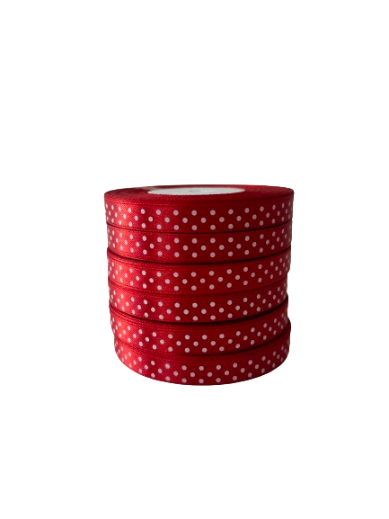 10mm x 20m Red Polka Dot Satin Ribbon