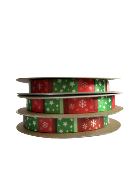 10mm x 20m Satin Ribbon (Stars & Snowflakes)