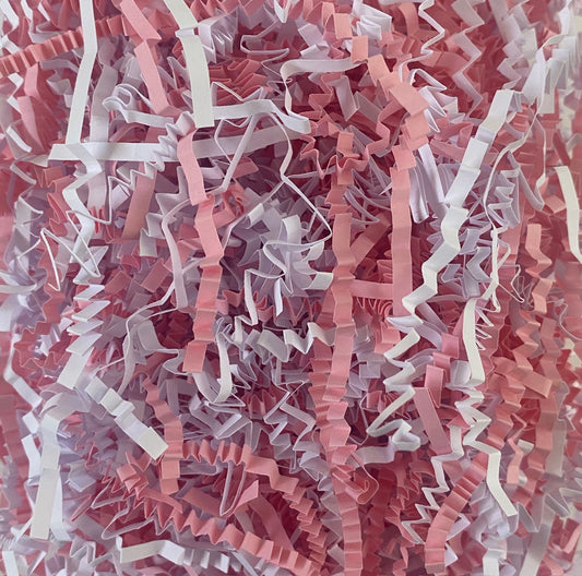 White and pink crinkle shredded paper box filler 100 gram packet