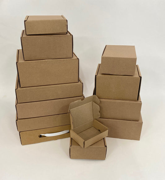 Small shipper box sample pack with multiple sizes, kraft in colour