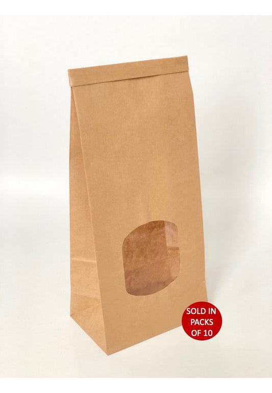 Tin tie bags with window medium kraft pack of ten