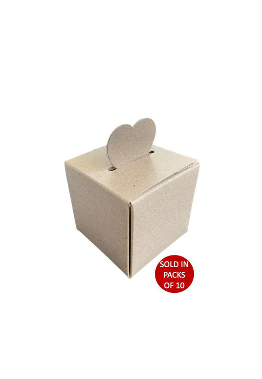 Square Box with Heart Closure (Kraft) 60x60x60mm (Pack of 10)