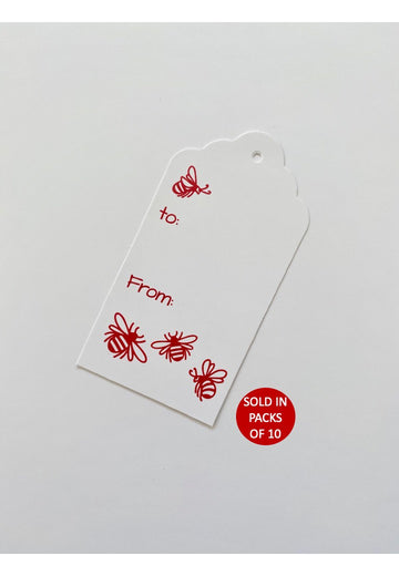 Bee Tag (Red on White)