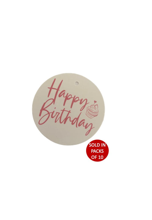 Happy Birthday Tag Cupcake (Pink on White)