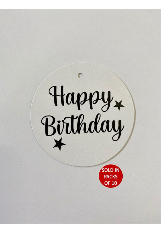 Happy Birthday Round Tag (White)