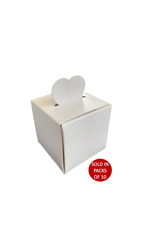 Square Box with Heart Closure (White) 60x60x60mm (Pack of 10)