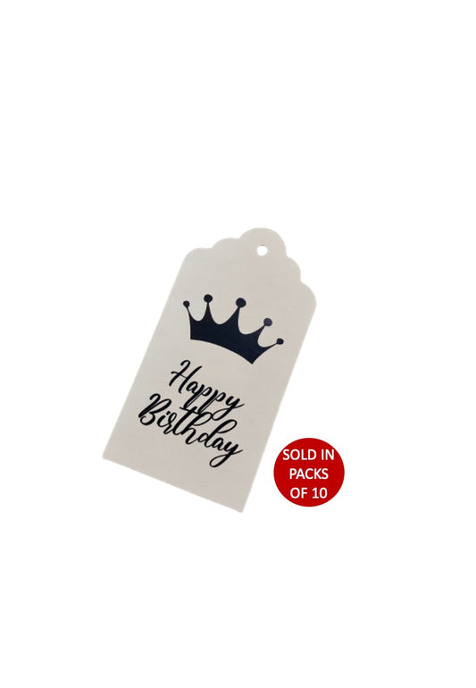Happy Birthday Tag (Crown) (White)