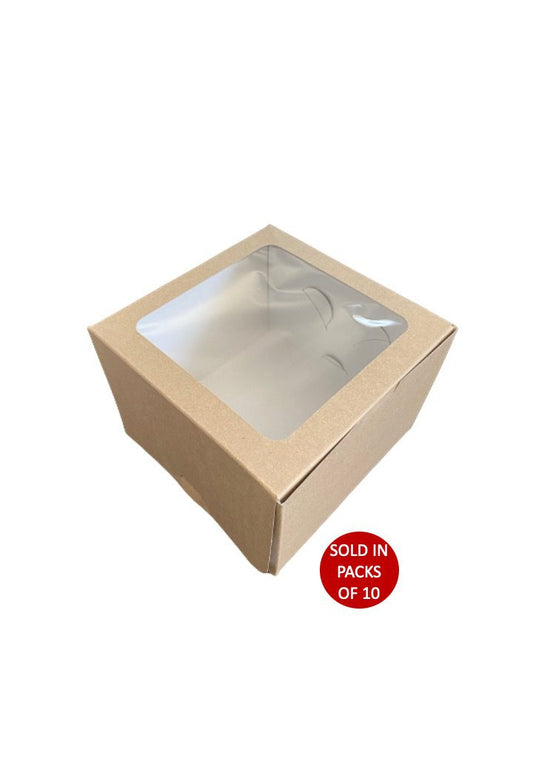 Square Cake Box (Kraft) 175x175x125mm (Pack of 10)