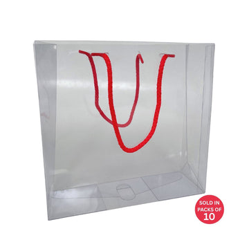 PVC Gift Bag with Red Handles 210x200x70mm (Pack of 10)