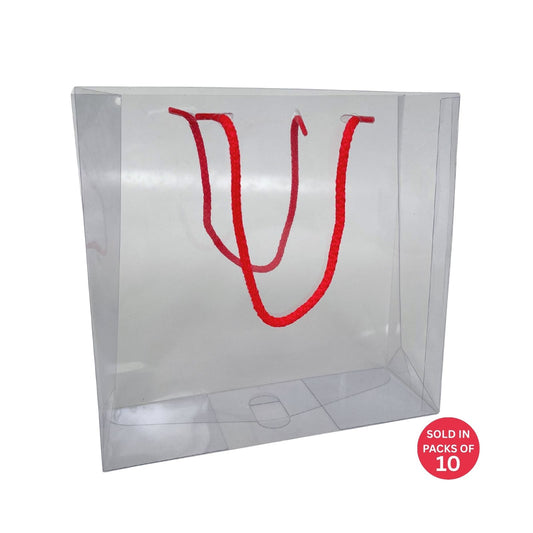 PVC Gift Bag with Red Handles 210x200x70mm (Pack of 10)