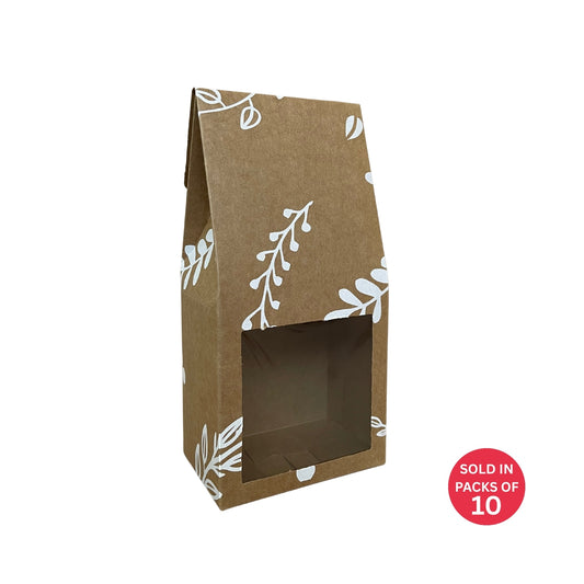 Kraft Coffee Box with Window (Botanical)190x90x60mm (Pack of 10)
