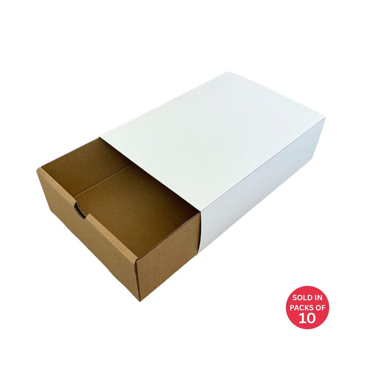 Kraft Sliding Gift Box with Sleeve (White) 256x176x77mm (Pack of 10)