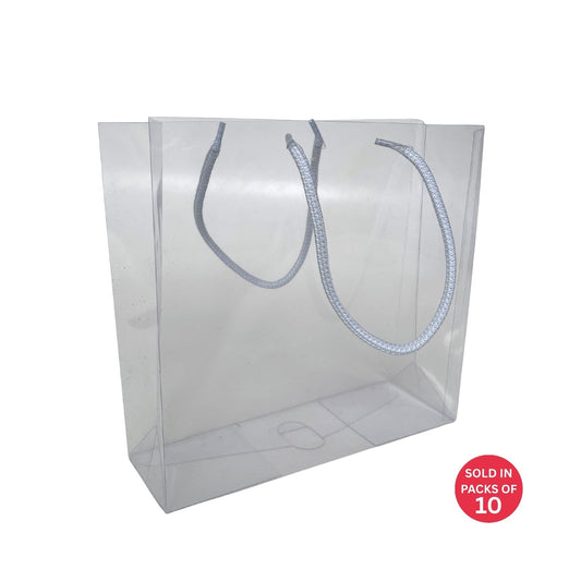 PVC Gift Bag with Grey Handles 210x200x70mm (Pack of 10)