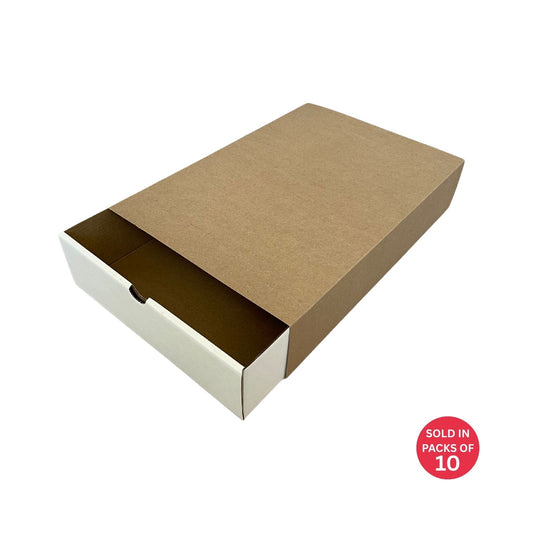 Large White Sliding Gift Box With Sleeve (Kraft)350x245x75mm