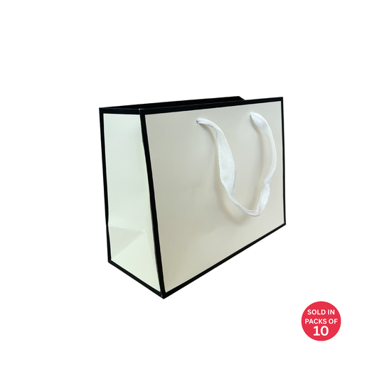 Luxury White Gift Bag with Ribbon Handles 230x100x180mm (Pack of 10)