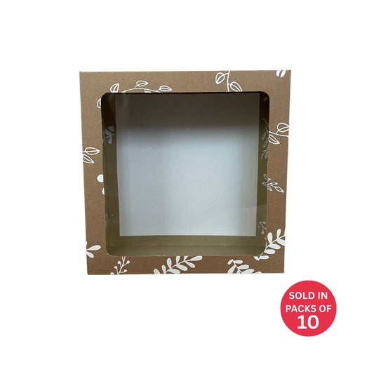Bento Cake Box (Kraft) 250x250x90mm (Botanical) (Pack of 10)