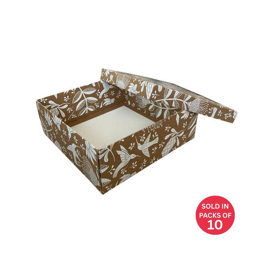 Bento Cake Box (Kraft) 250x250x90mm (White Fynbos Fantasy)  (Pack of 10)