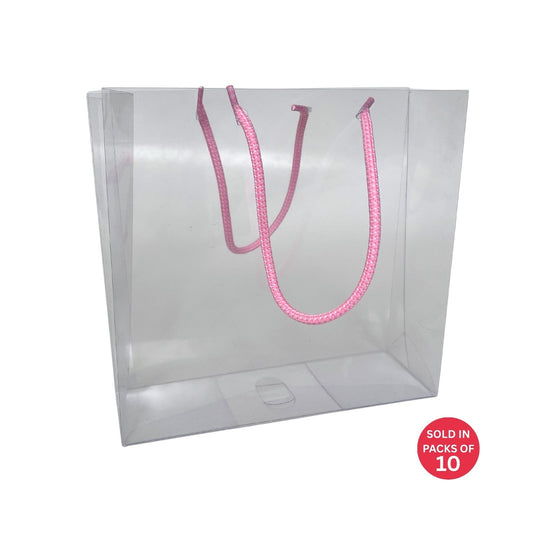 PVC Gift Bag with Pink Handles 210x200x70mm (Pack of 10)