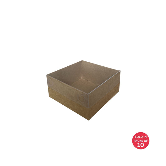 Square Box with PVC Lid (Kraft) 125x125x60mm (Pack of 10)