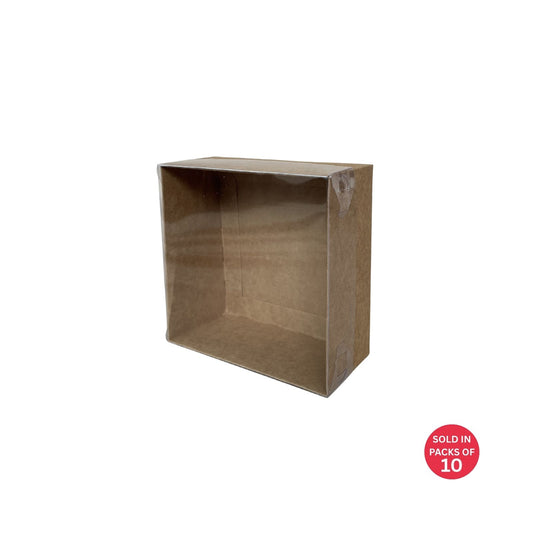 Square Box with PVC Lid (Kraft) 125x125x60mm (Pack of 10)