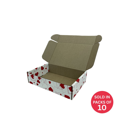 White Shipper Box (237x153x58mm) Red Love Letters (Pack of 10)